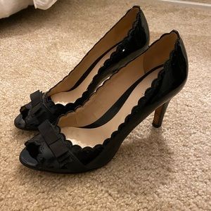 Black Arturo Chiang peep toe patent leather pumps